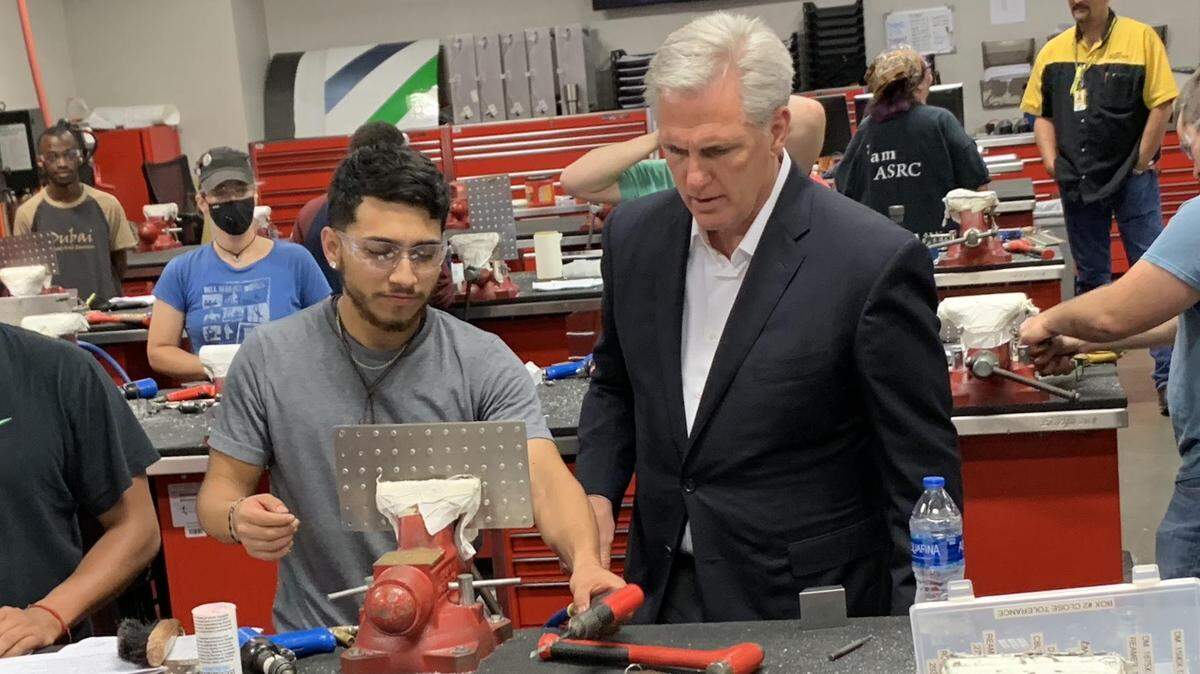 U.S. House Minority Leader Kevin McCarthy tours WSU Tech on Friday in Wichita.