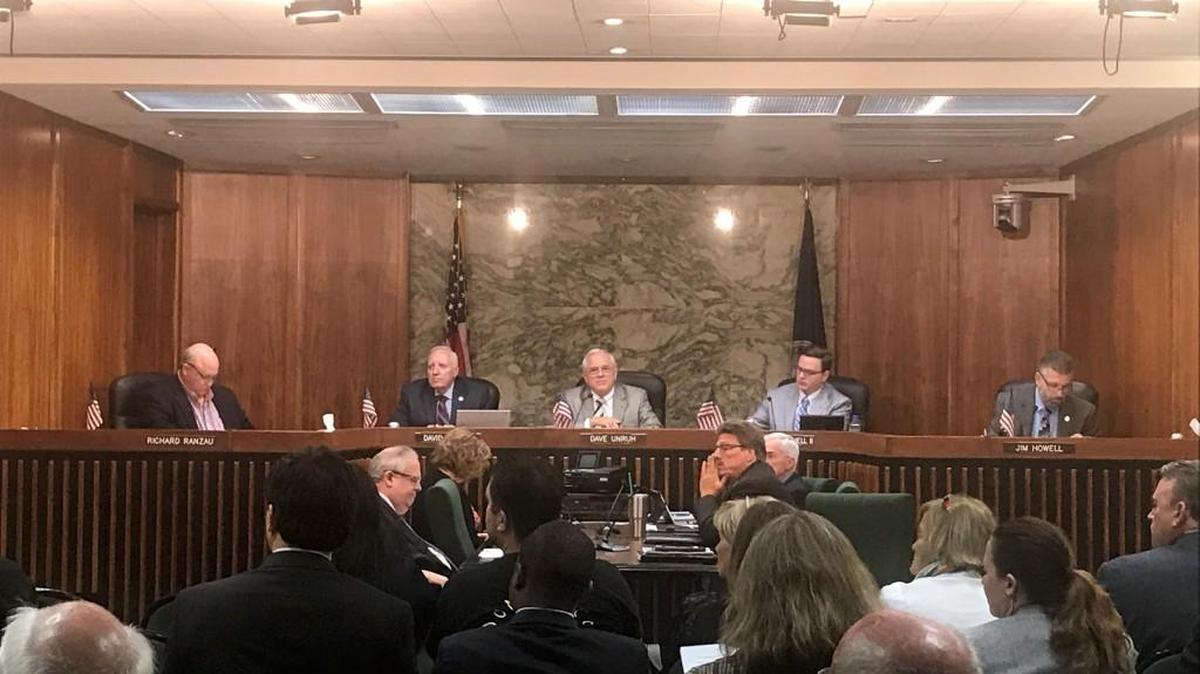 From left, Sedgwick County commissioners Richard Ranzau, David Dennis, Dave Unruh, Michael O’Donnell and Jim Howell at a budget hearing on July 31, 2017.