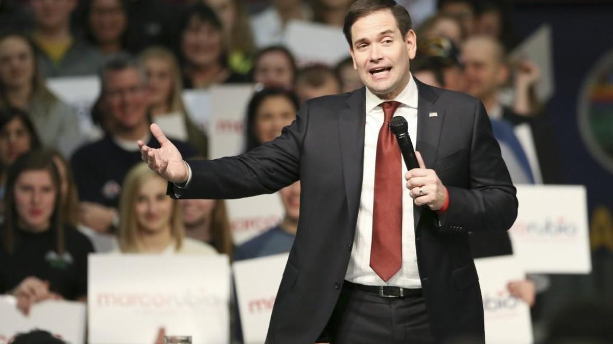 Sen. Marco Rubio speaks to 1,000 people gather on the eve of the Kansas caucus in a hangar at Jabara Airport. It was the first campaign visit to Wichita by a 2016 presidential candidate. (March 4, 2016)
