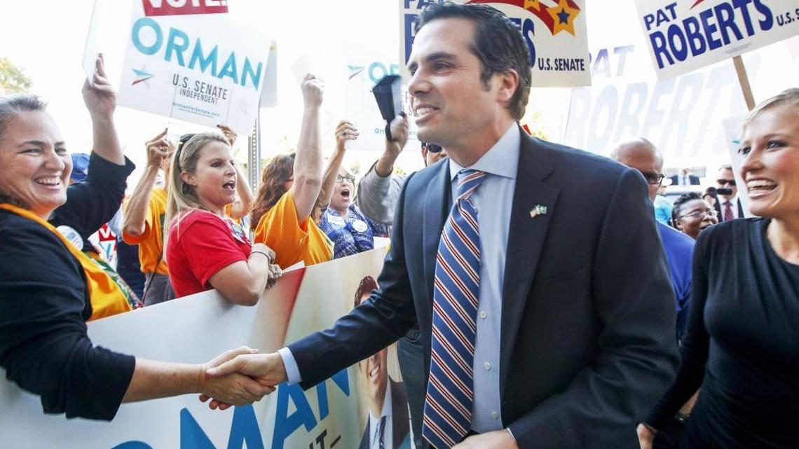 Greg Orman arrives at KSN for a debate with Sen. Pat Roberts at the KSN television studio in Wichita on Oct.15, 2014.