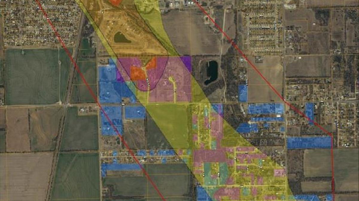 A map shows the plume of groundwater contamination from the former American Cleaners dry cleaner at 412 W. Grand Ave. in Haysville.