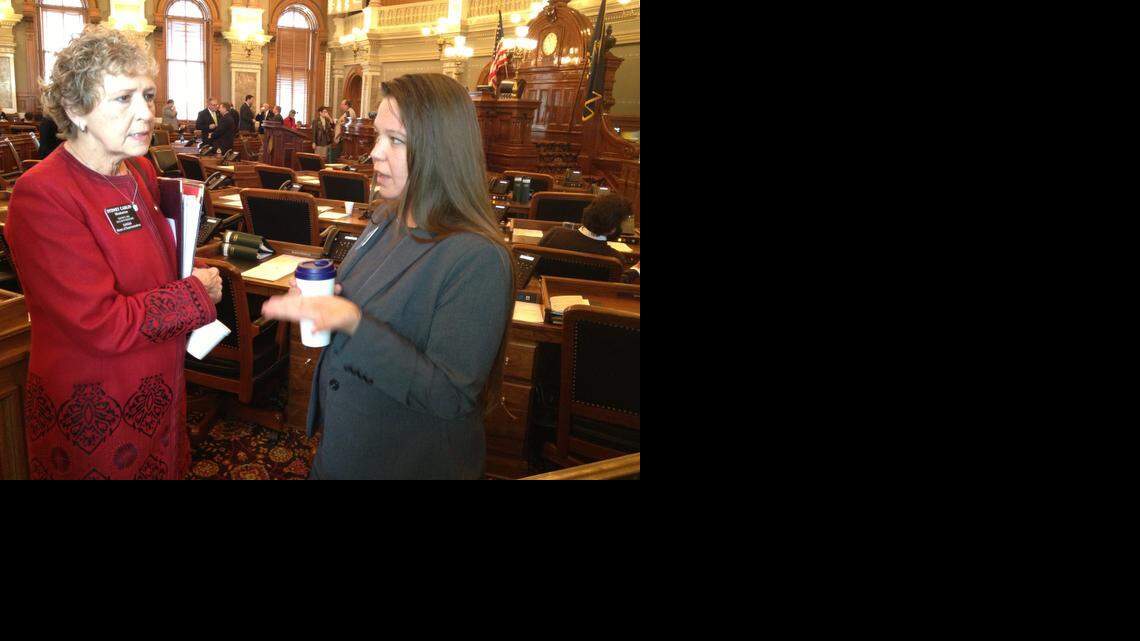 
Rep. Sydney Carlin, D-Manhattan, left, and Rep. Stephanie Clayton, R-Overland Park, are introducing bills to outlaw revenge porn in Kansas.
