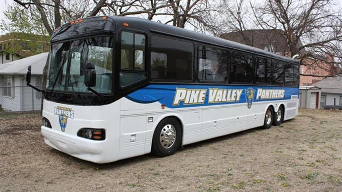 Republican consultant Kris Van Meteren used this photo of Pike Valley School District’s activity bus to argue that luxury buses refute Kansas schools’ complaints of state underfunding.