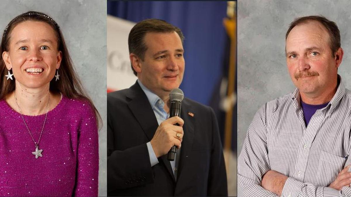 Jody Mosier, left, and Dave Lane, right, are backing Sen. Ted Cruz.