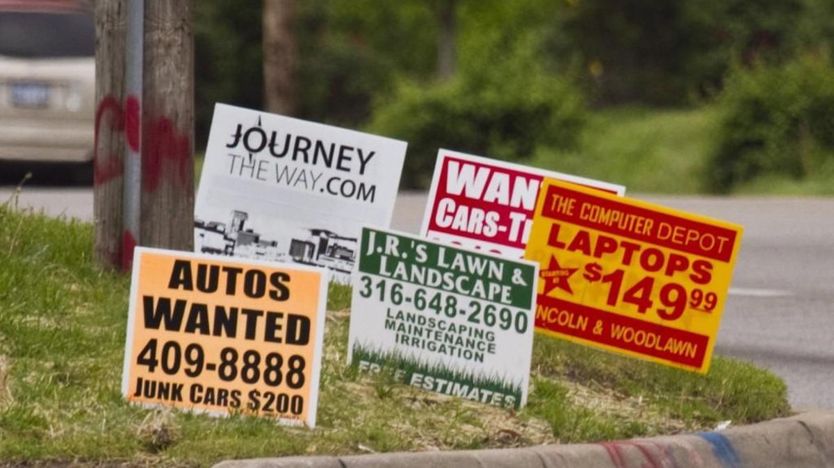 Under a new ordinance approved by the Wichita City Council on Tuesday, no temporary signs will be allowed in an easement area.