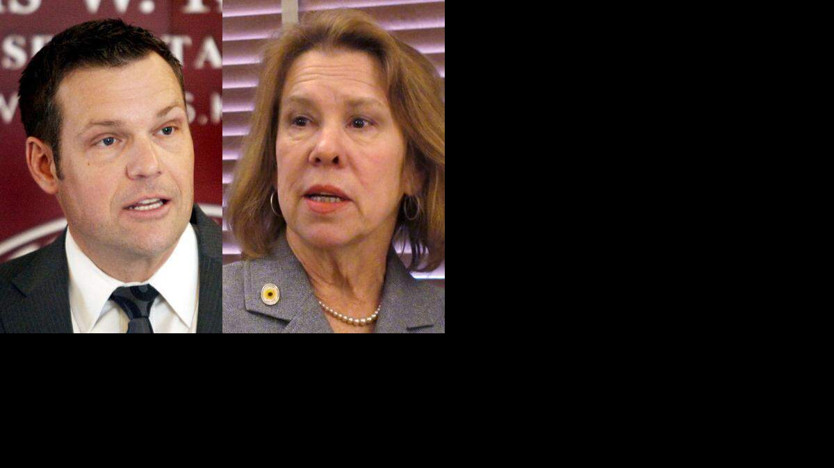 
Kris Kobach, left, and Jean Schodorf are running for Kansas secretary of state.

