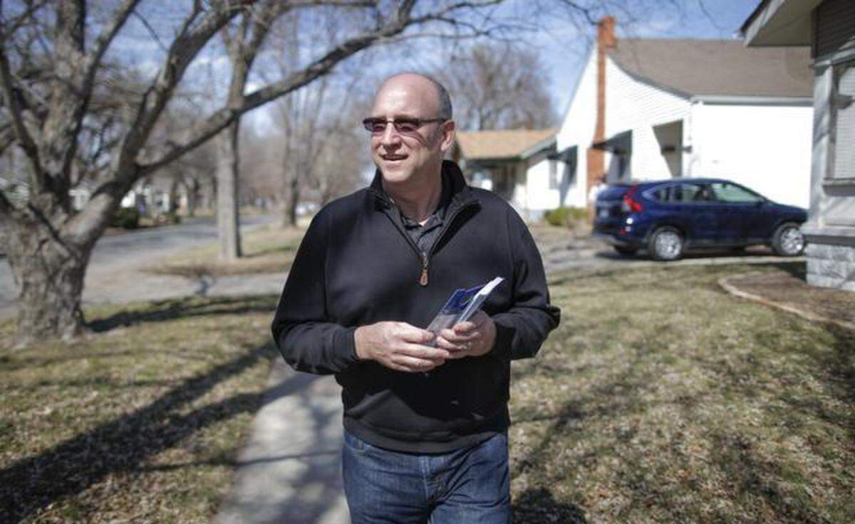 Mayoral candidate Jeff Longwell does some door-to-door campaigning in Riverside.