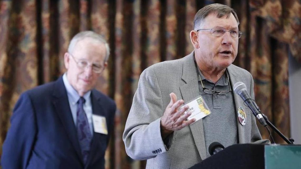 Four former Kansas governors, including Mike Hayden, right, and John Carlin, will campaign on behalf of retaining state Supreme Court justices next week.