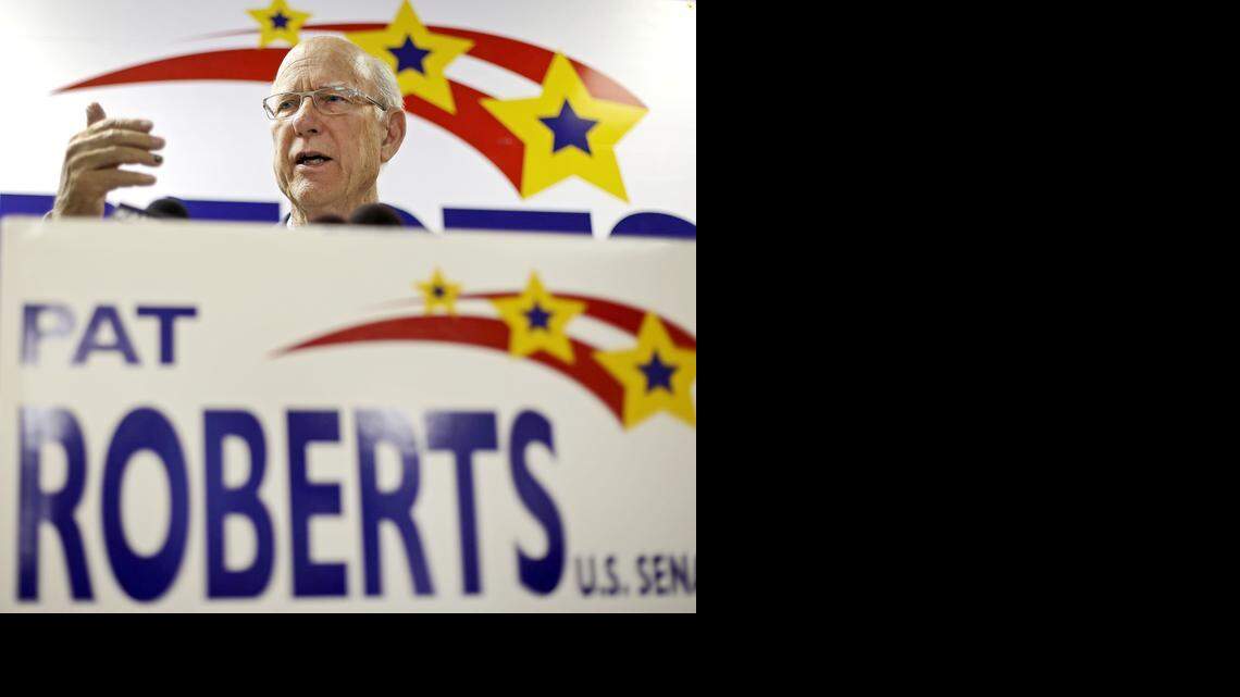 
Sen. Pat Roberts speaks to the media Wednesday, Nov. 5, 2014, at the Kansas Republican Party headquarters in Topeka, Kan. Roberts was reelected Tuesday after a tough challenge from independent candidate Greg Orman.
