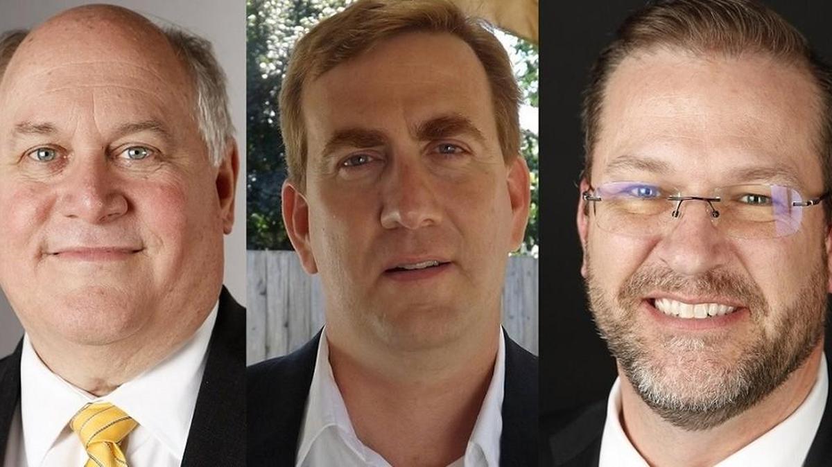 Candidates for the 4th District congressional seat are, from left, Ron Estes, Chris Rockhold and James Thompson.