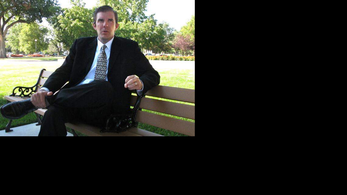 
Chad Taylor, Democratic nominee for the U.S. Senate, discusses his campaign during an interview on the Statehouse grounds in Topeka. On Wednesday, he dropped out of the race. (Aug. 13, 2014)
