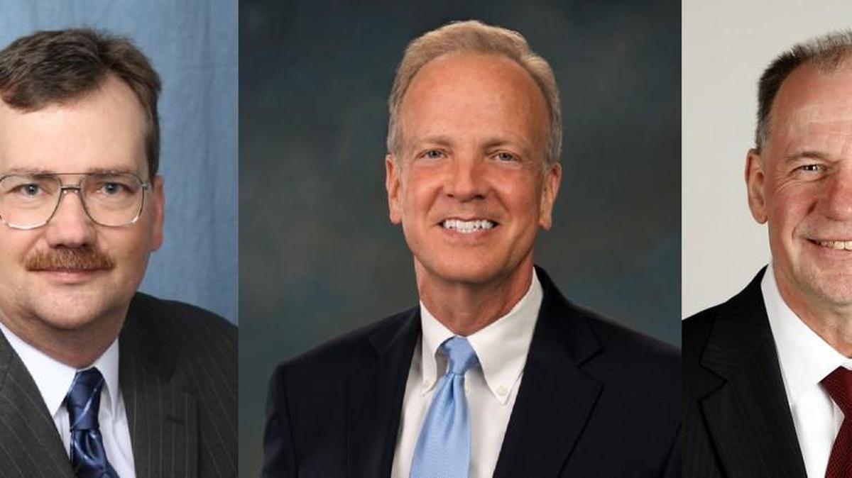 U.S. Sen. Jerry Moran, center, is facing a challenge from Libertarian Robert Garrard, left, and Democrat Patrick Wiesner.