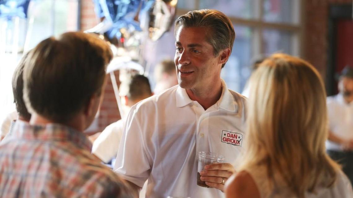 Dan Giroux talks to guests at his watch party at Industry Old Town. The Democrat is running for U.S. House, 4th District.