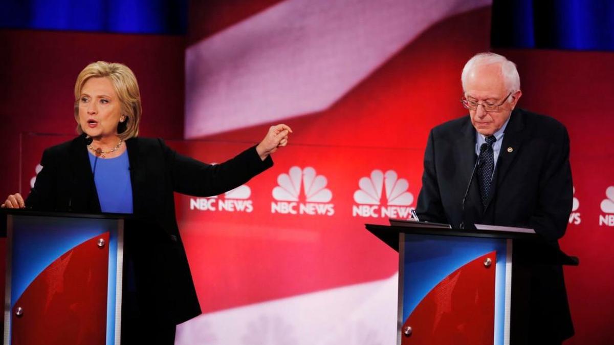 Candidates Hillary Clinton and Sen. Bernie Sanders face off Sunday during the Democratic presidential debate at the Gaillard Center in Charleston, S.C.