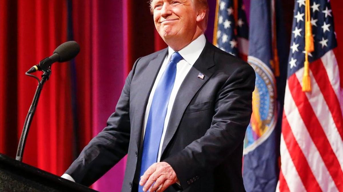 Candidate Donald Trump acknowledges the crowd at a 2016 rally inside Century II, where a GOP caucus took place in Wichita. (File photo)