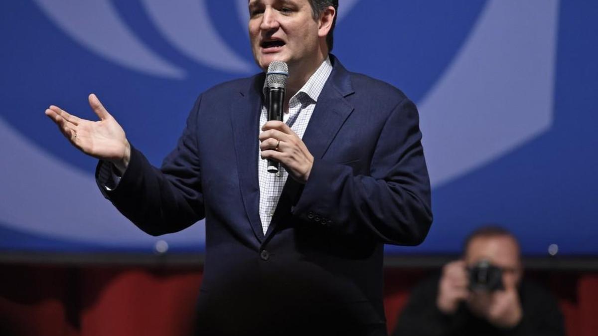 Republican presidential candidate Sen. Ted Cruz speaks at a rally Wednesday night on the campus of Johnson County Community College.