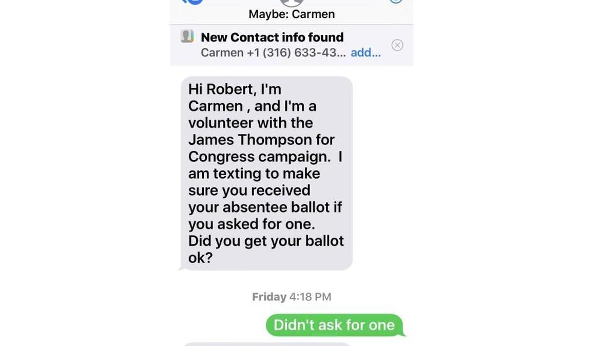 Screenshot of one of the text messages sent to voters.