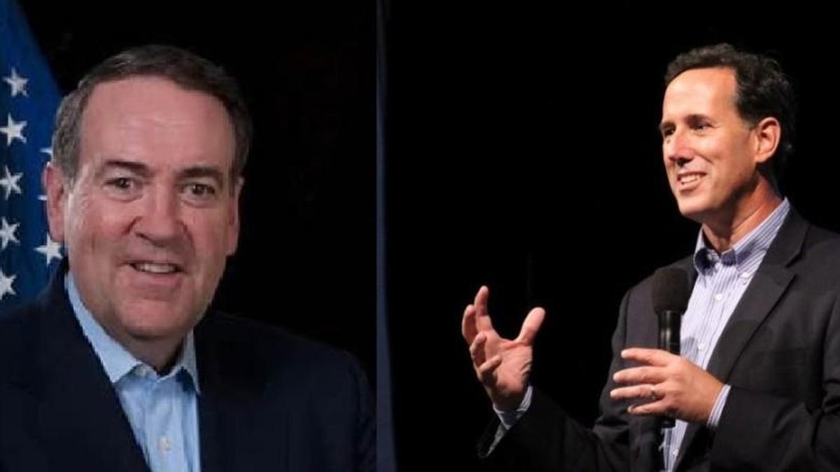 Mike Huckaby, left, and Rick Santorum, the winners of the previous two Kansas Republican presidential caucuses, will be competing in the March 5 caucus this year.