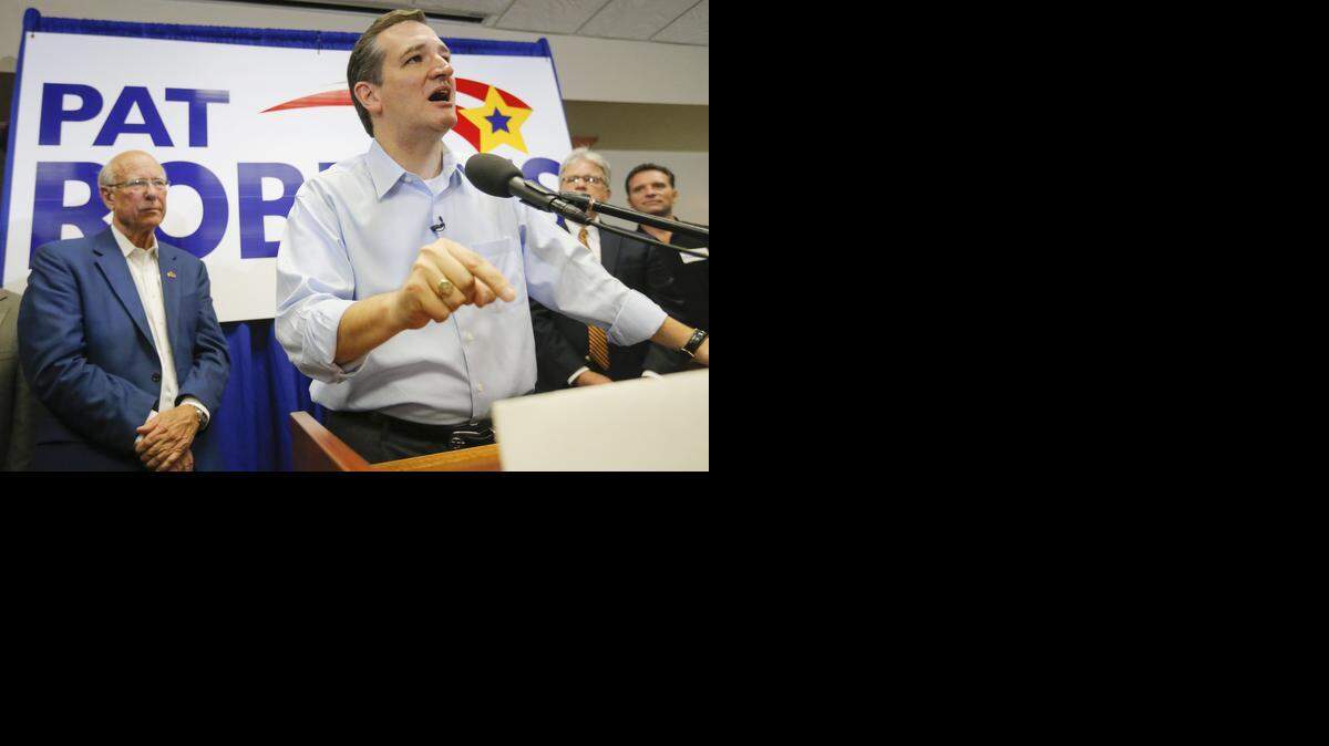 
U.S. Sen. Ted Cruz, R-Texas, speaks to the crowd during a campaign event for U.S. Sen. Pat Roberts, R-Kan., last October.
