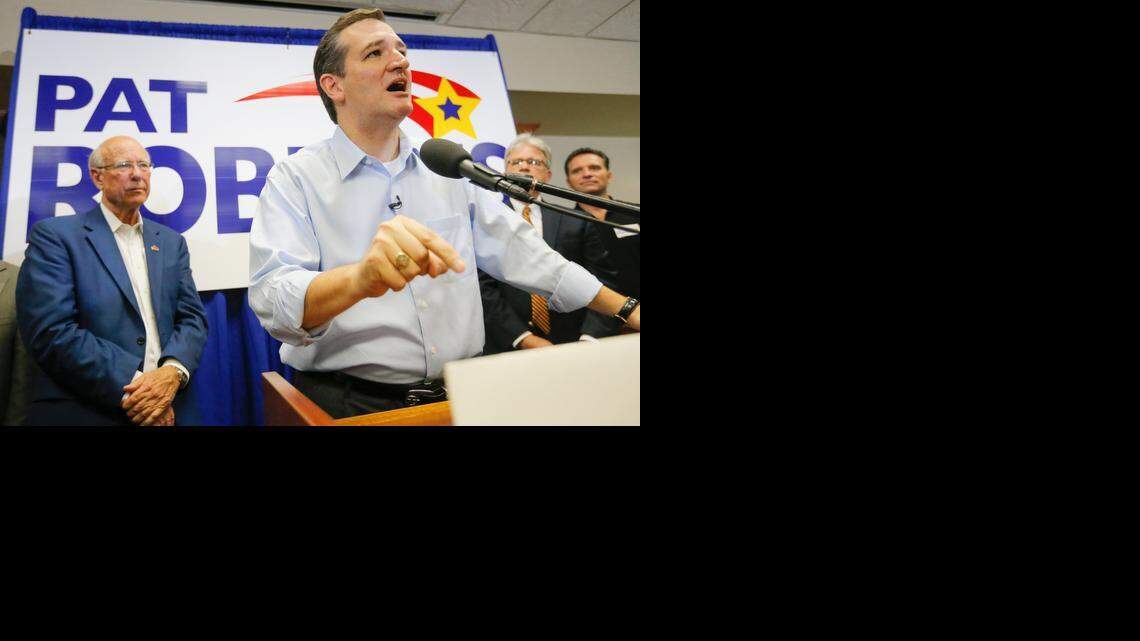 
Texas Sen. Ted Cruz speaks to the crowd during a campaign event Thursday for Kansas Sen. Pat Roberts. Cruz spent the day in Kansas campaigning for Roberts, who is locked in a tight race with independent Greg Orman.
