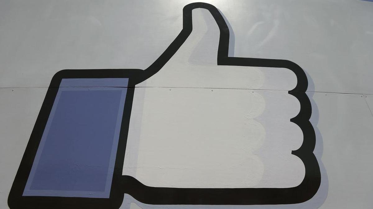 Facebook’s like symbol at the entrance to the company’s campus in Menlo Park, Calif. (2014)