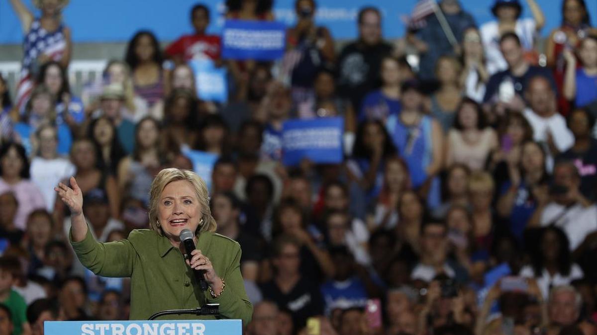 Democratic presidential candidate Hillary Clinton speaks during a campaign rally in Tampa, Fla., last Friday. In her campaign, she’ll have to dispel the notion that she’s untrustworthy.
