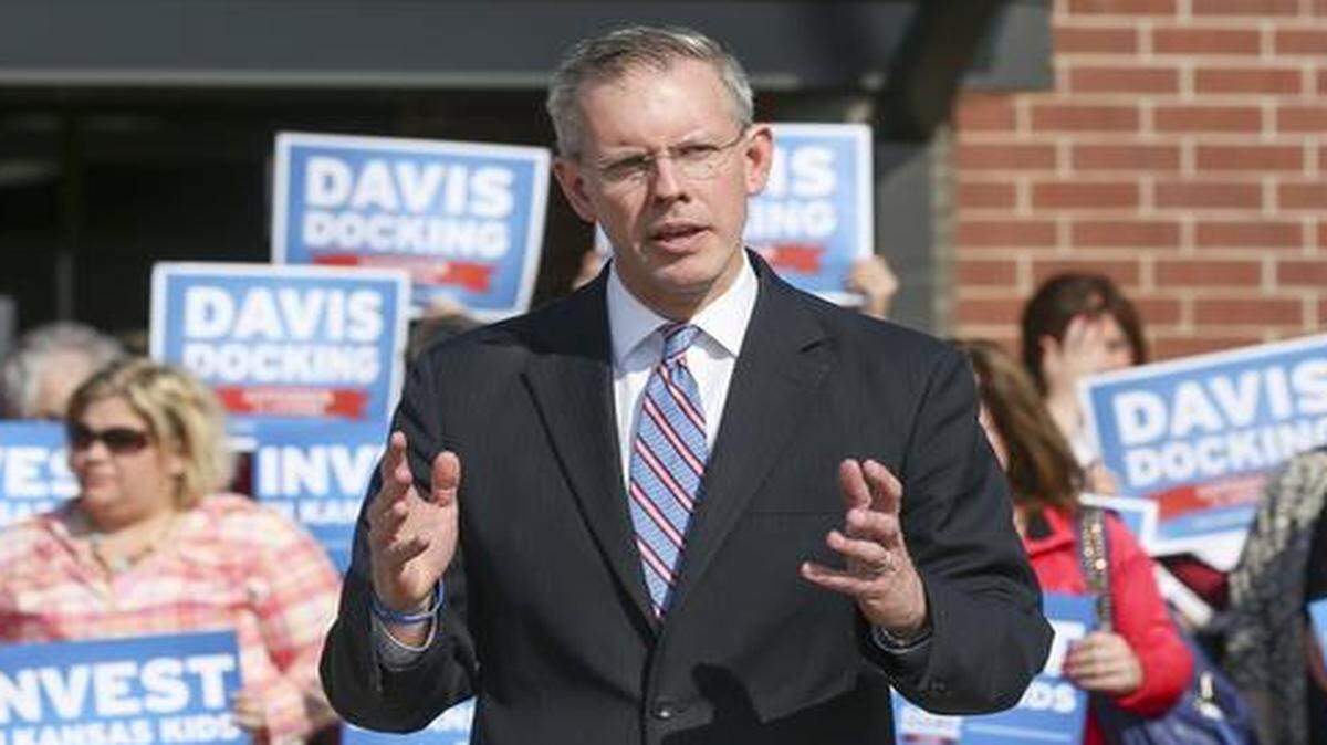 
Gubernatorial candidate Paul Davis addresses the media about public school issues facing the state at Eisenhower Middle School in Goddard in April.
