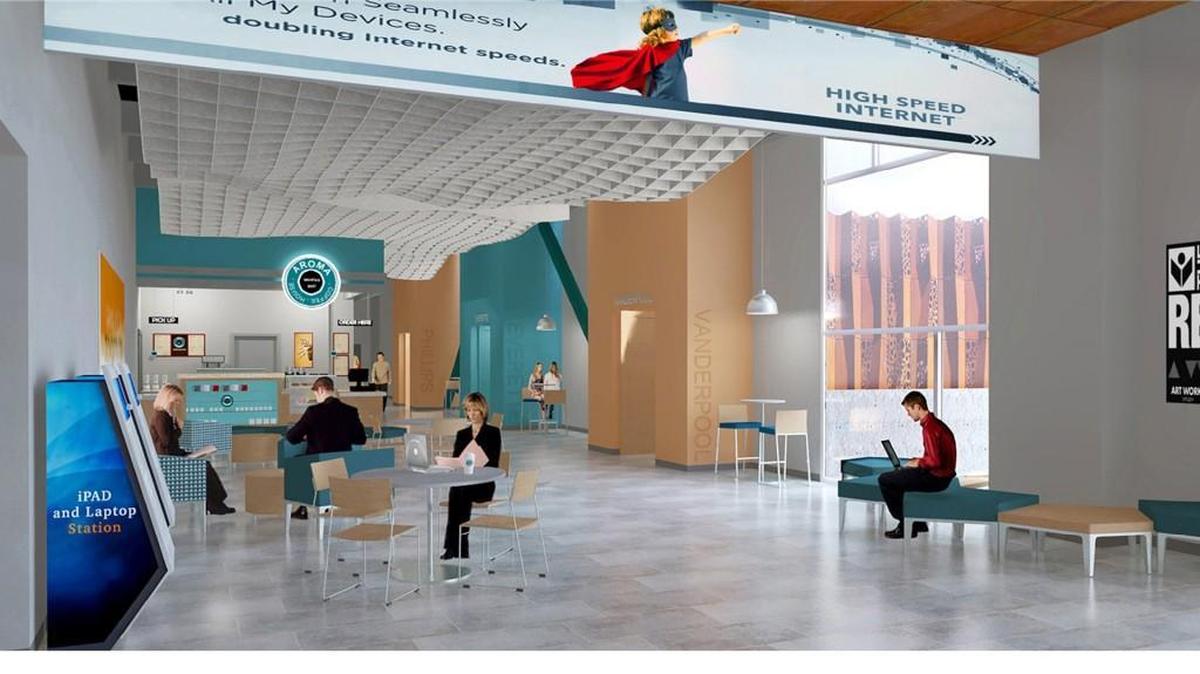 This illustration shows the proposed coffee shop area in the new Wichita Public Library.