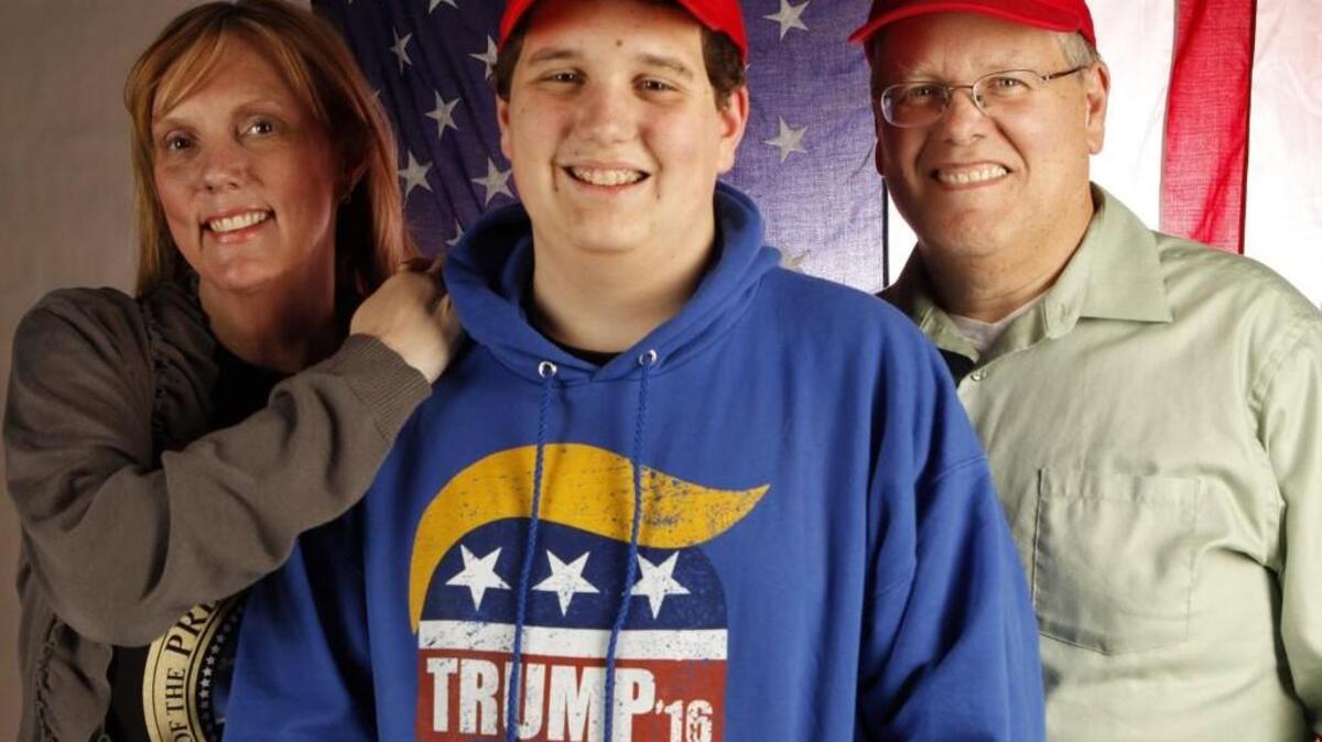 Paddy Olson, 13, is a huge Donald Trump fan. He and his parents, Kelly, left, and Allen, are headed to Washington, D.C. for the inauguration. (Jan. 17, 2017)