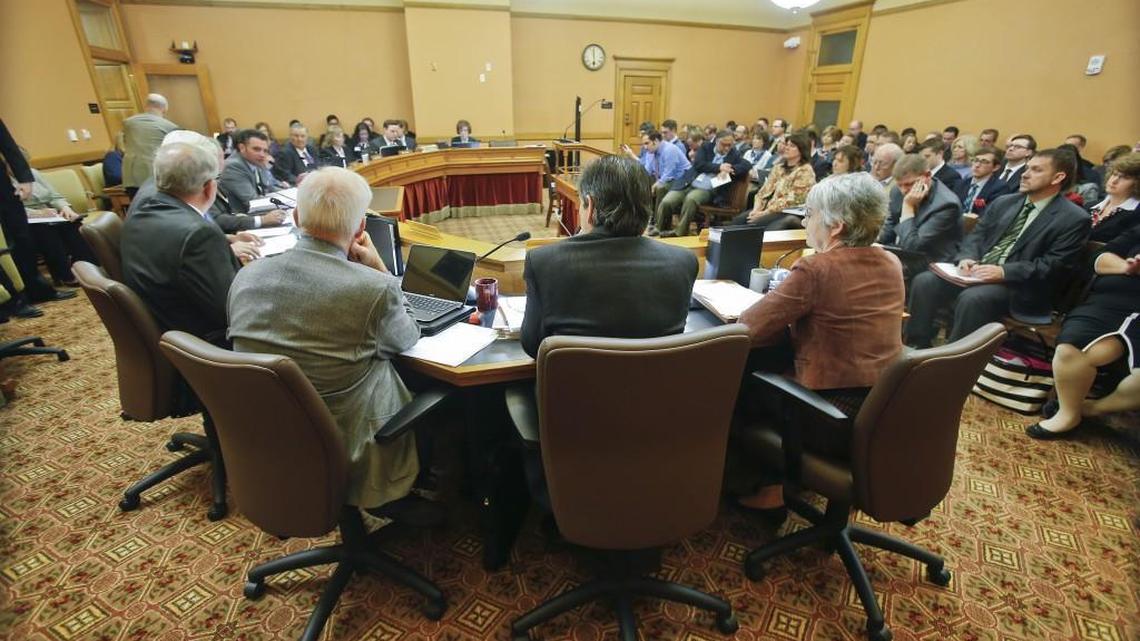 The Kansas Senate Ways and Means Committee holds a hearing at the Kansas Statehouse in Topeka last month.
