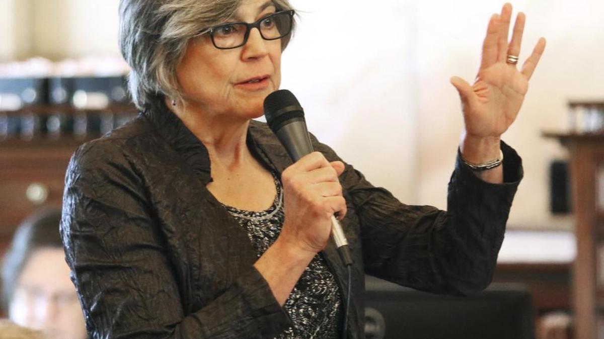 Senate President Susan Wagle, R-Wichita speaks on the floor of the Senate in February in Topeka.
