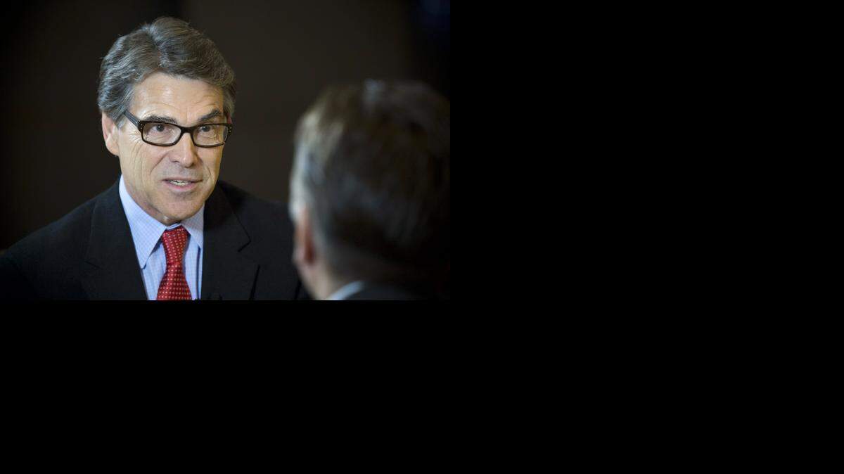 
Rick Perry, governor of Texas, speaks during a Bloomberg Television interview at the World Economic Forum Annual Meeting of the New Champions in Tianjin, China, on Thursday, Sept. 11, 2014.
