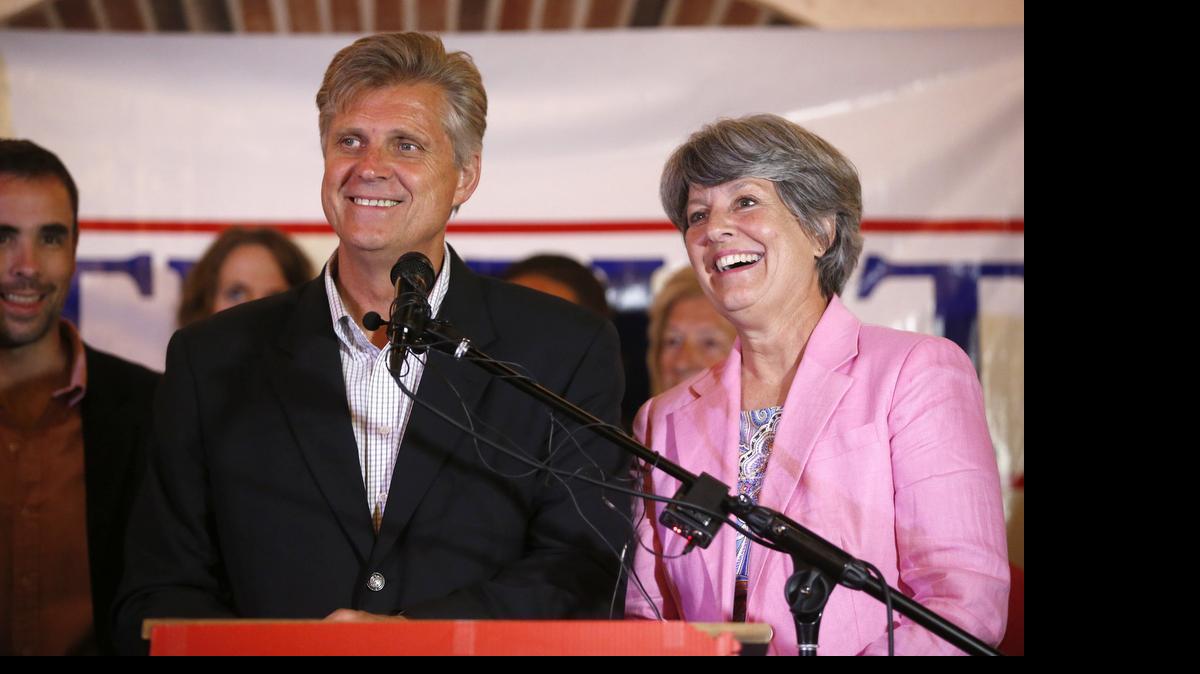 
Todd Tiahrt and his wife, Vicki, address the crowd gathered at his election night party. Tiahrt conceded the 4th District congressional seat to incumbent Mike Pompeo. (Aug. 5, 2014)
