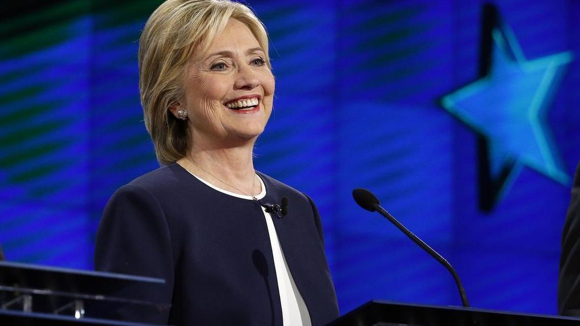 
Hillary Rodham Clinton smiles during the CNN Democratic presidential debate Tuesday, Oct. 13, 2015, in Las Vegas. On Thursday, Oct. 15, 2015, Clinton’s presidential campaign lambasted Kansas Secretary of State Kris Kobach’s policies as a “full-court press” against Kansans’ voting rights.
