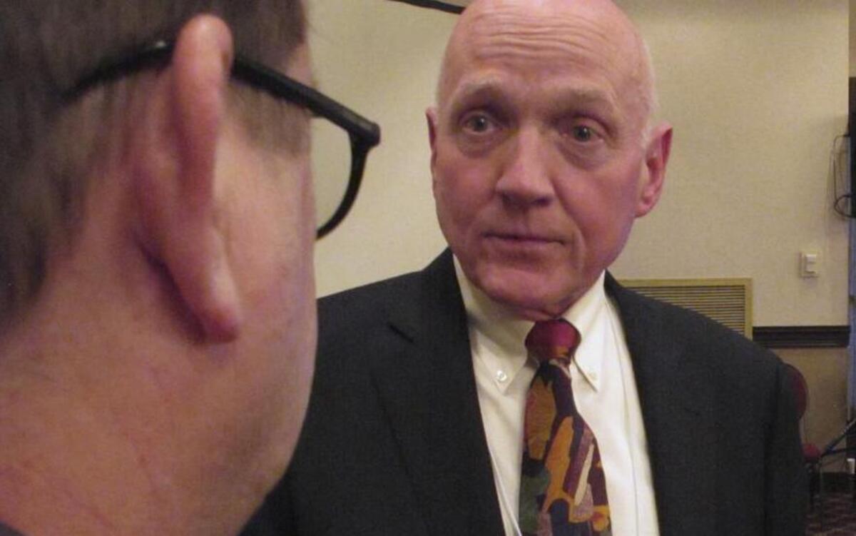 
Kansas Democratic Party chairman Larry Meeker speaks with reporters after the party's state committee names him to the post. (March 7, 2015)
