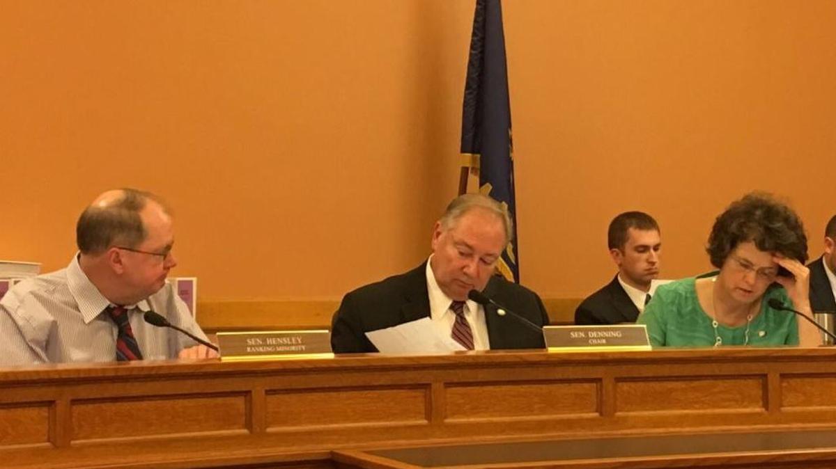 Senate Majority Leader Jim Denning, center, chairs a meeting of the Senate Select Committee on Education Finance on Wednesday.