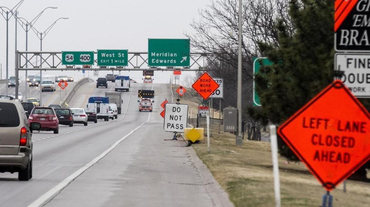 Lanes on Kellogg to West Street. KDOT is delaying 24 road projects because of budget concerns. (Feb. 23, 2016)