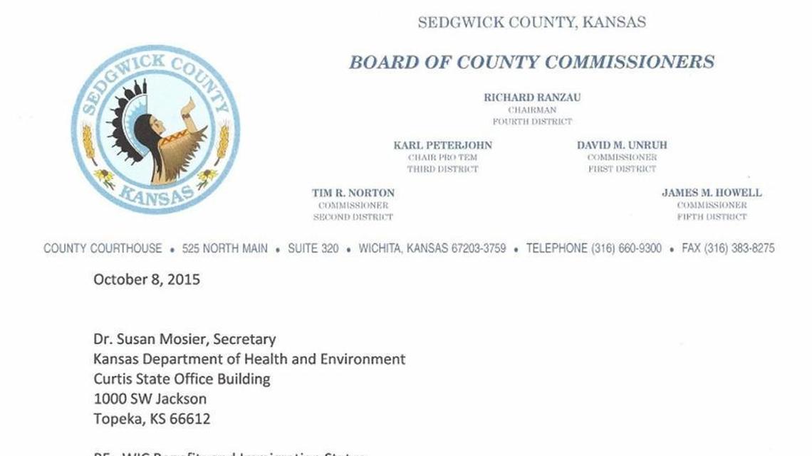 
Chairman Richard Ranzau, on behalf of the majority of Sedgwick County commissioners, wrote a letter to Susan Mosier, the secretary for the Kansas Department of Health and Environment, which manages how WIC money flows across the state. 
