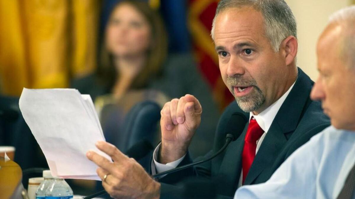 Rep. Tim Huelskamp, R-Kansas, questions Veterans Affairs Secretary Robert McDonald about the pending VA health care budget shortfall and system shutdown during a House Veterans Affairs Committee hearing in July. (July 22, 2015)