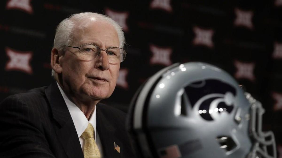 In this July 19, 2016, file photo, Kansas State head coach Bill Snyder listens to a question during Big 12 college football media days in Dallas. Snyder has been diagnosed with throat cancer, though treatments are going well and he says he expects to be on the field for spring practice in March.