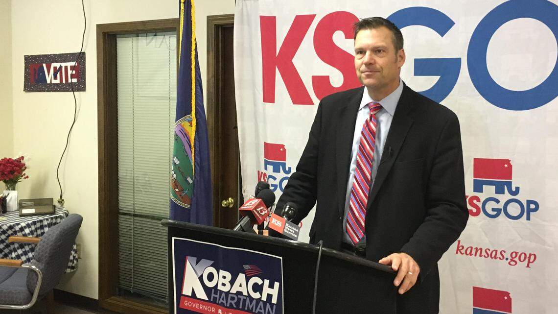 Republican Kris Kobach unveils a plan Wednesday to require welfare recipients to work more hours.