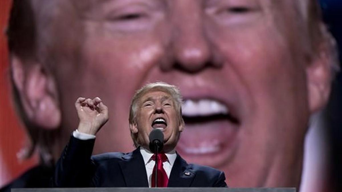 Republican Presidential Candidate Donald Trump speaks during the final day of the Republican National Convention in Cleveland on July 21.
