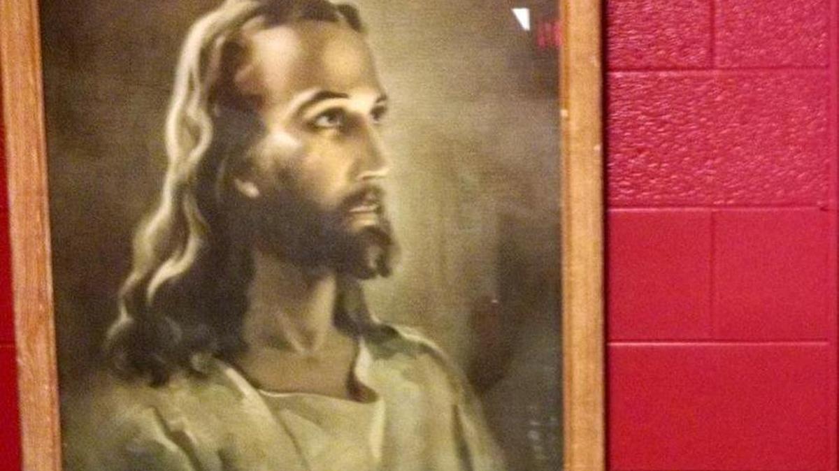 
This print of Warner Sallman’s “Head of Christ” was removed from Chanute’s Royster Middle School following a complaint from a national church-state separation group.
