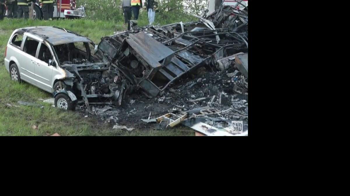 
Both the RV and the minivan were destroyed in the fire. 

