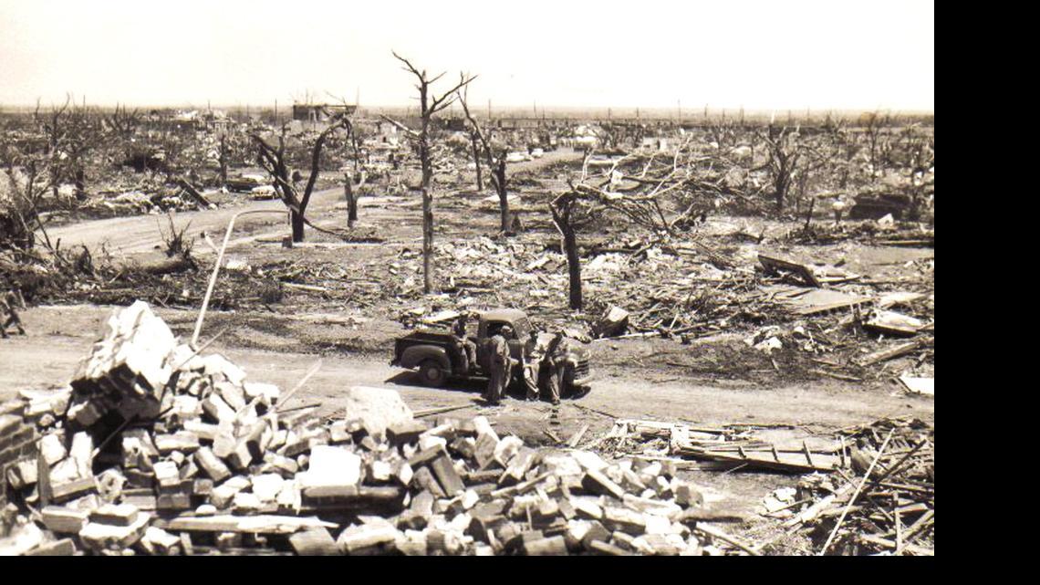 
Damage caused by the tornado that struck Udall in 1955.
