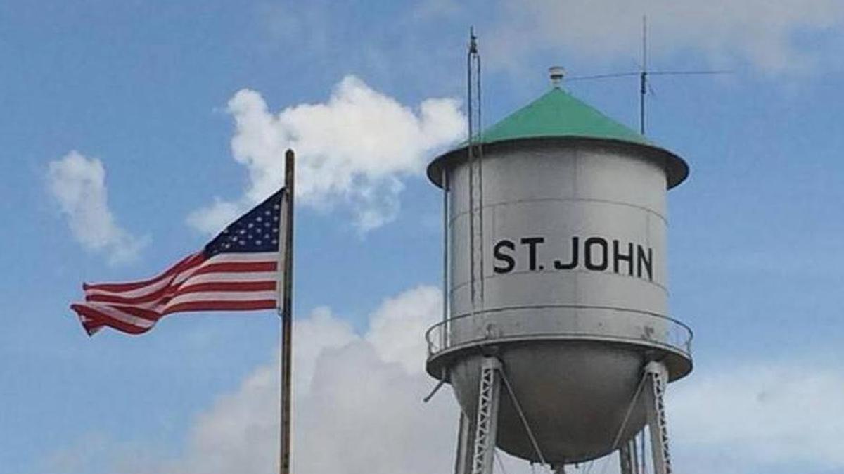 
The water tower in St. John proclaims the spelling of the town’s name.
