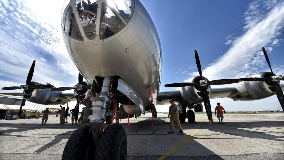 A B-29 Superfortress on display at the New Century AirCenter, one of two airports in Johnson County. Gov. Sam Brownback is exploring the possibility of a third, one that might rival Kansas City International Airport.