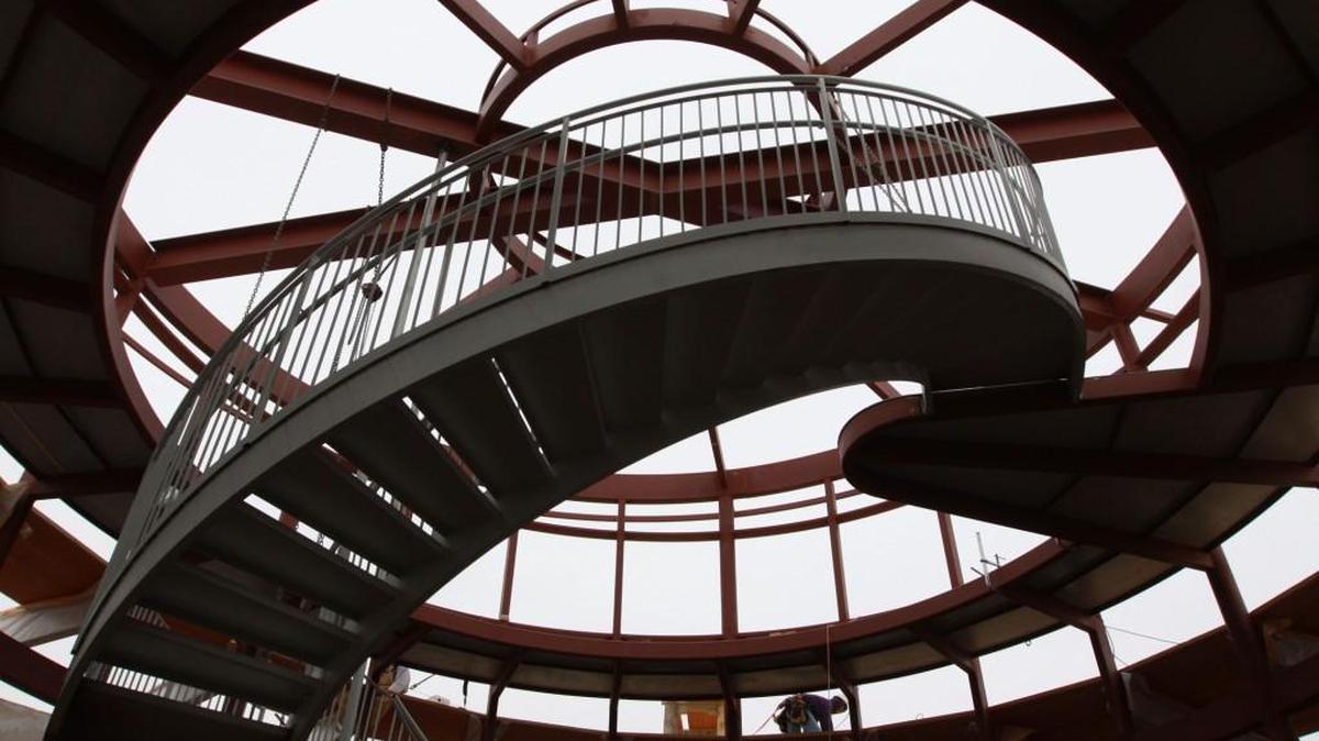 A walkway heading toward the top of the Big Well Museum. The walkway will allow visitors to look out over the town of Greensburg.