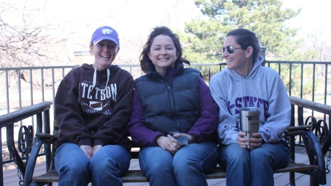 From left, Molly Beckford, Jenny Betschart and Katie Shaw, known as the “Giles sisters,” sit on the porch at their parents’ home on their ranch north of Ashland. All three sisters lost their homes in the wildfires that swept through Clark County.