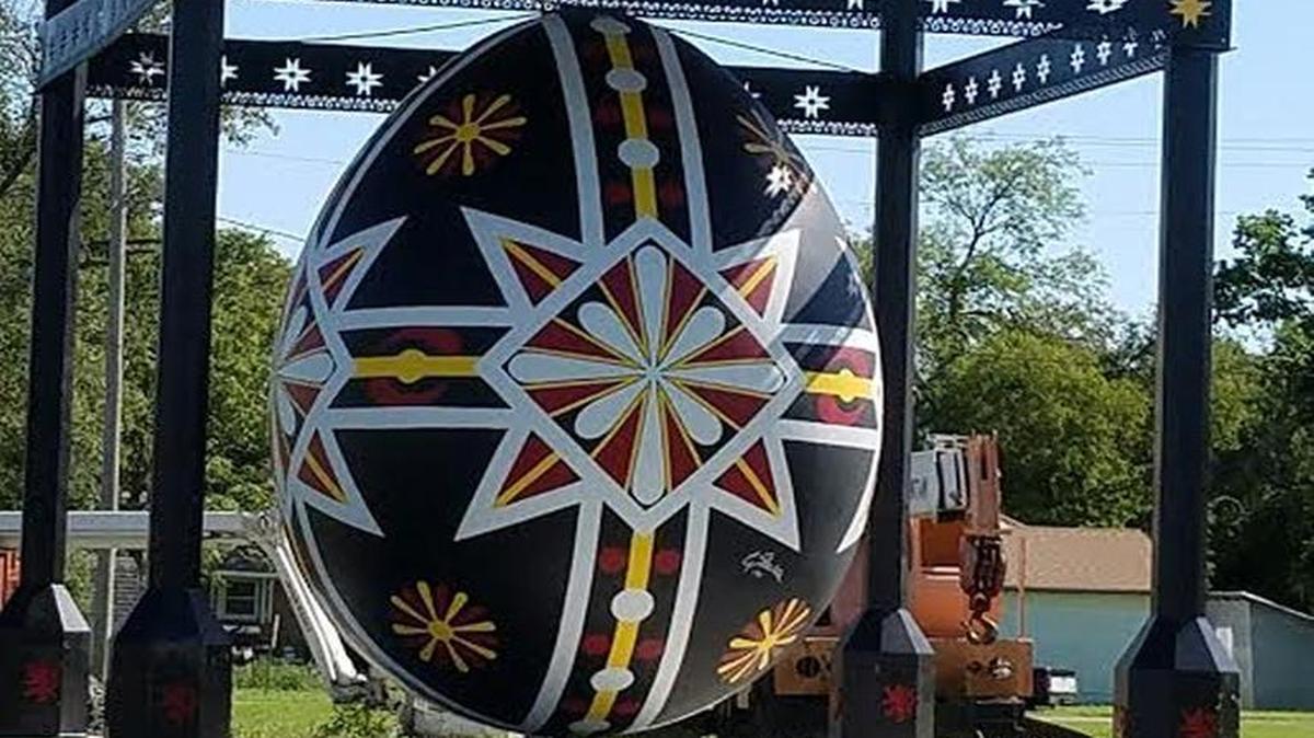 The finished product: The World’s Largest Hand-painted Czech Egg sits in the Ed and Lavange Shiroky Park in Wilson.